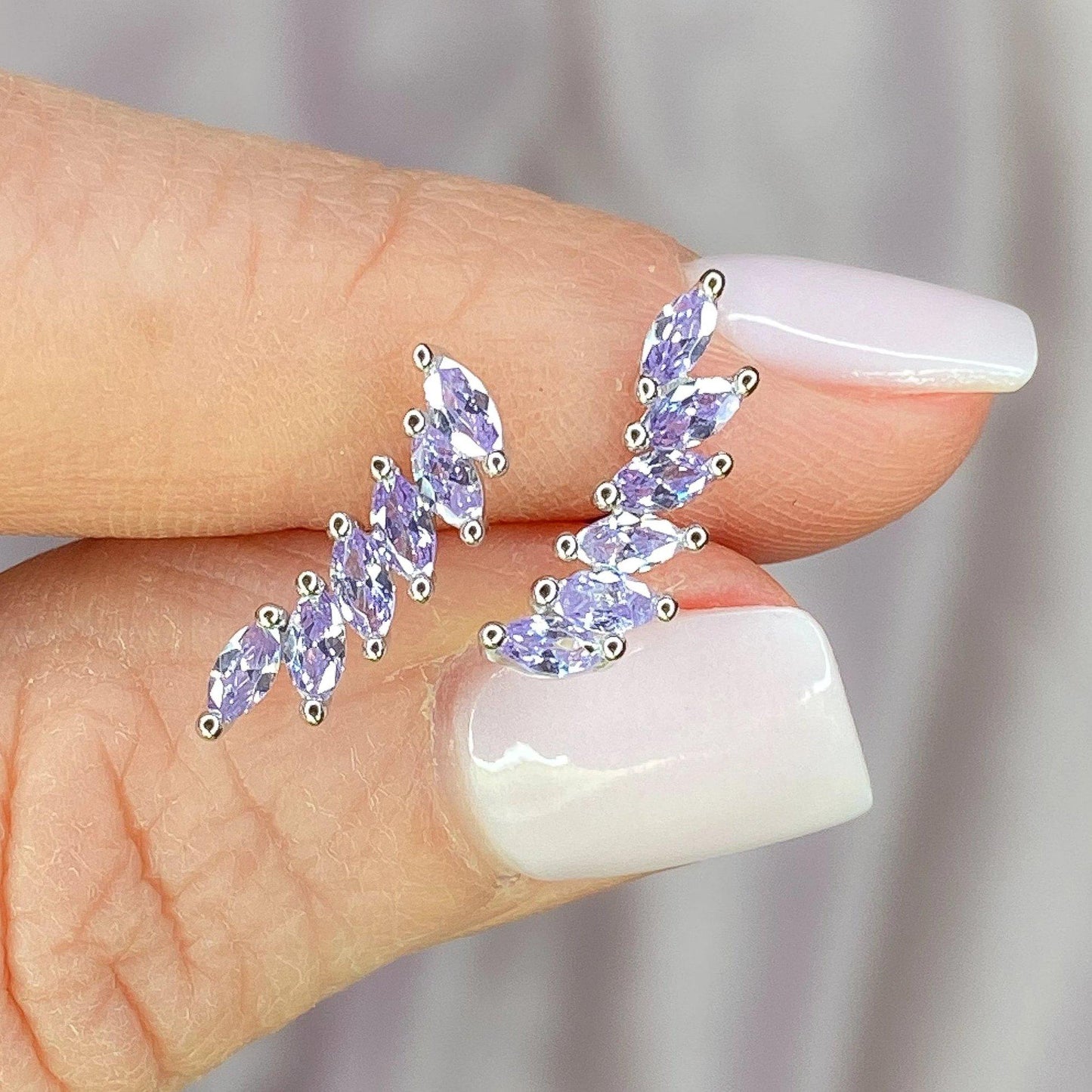 Sterling Silver Lavender "Feather" Cubic Zirconia Ear Climbers Earrings Chloe + Lois