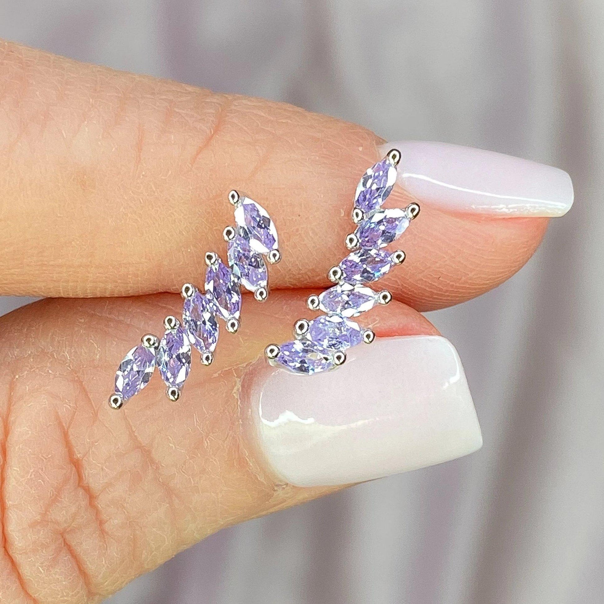 Sterling Silver Lavender "Feather" Cubic Zirconia Ear Climbers Earrings Chloe + Lois