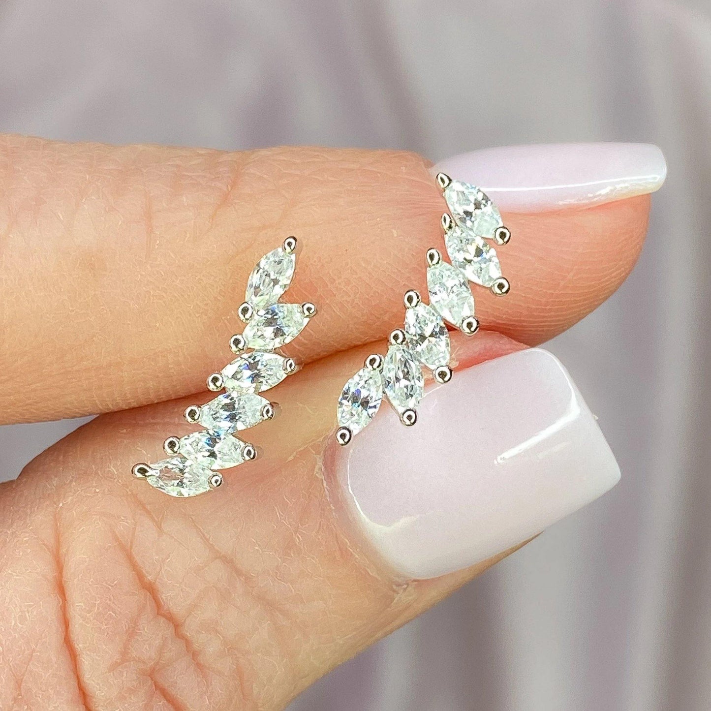 Sterling Silver White "Feather" Cubic Zirconia Ear Climbers Earrings Chloe + Lois