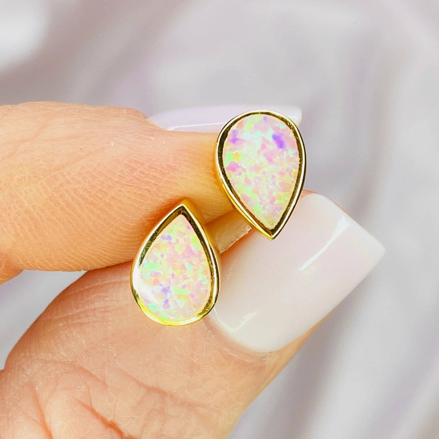 14k Gold Pink Opal "Drop of Rosé" Stud Earrings Earrings Chloe + Lois