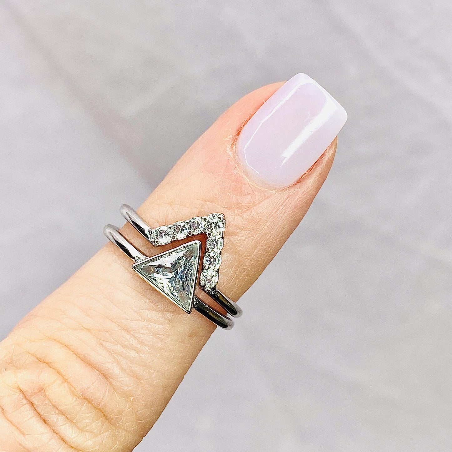 Sterling Silver Clear Cubic Zirconia Triangle Stacking Ring Set Rings Chloe + Lois