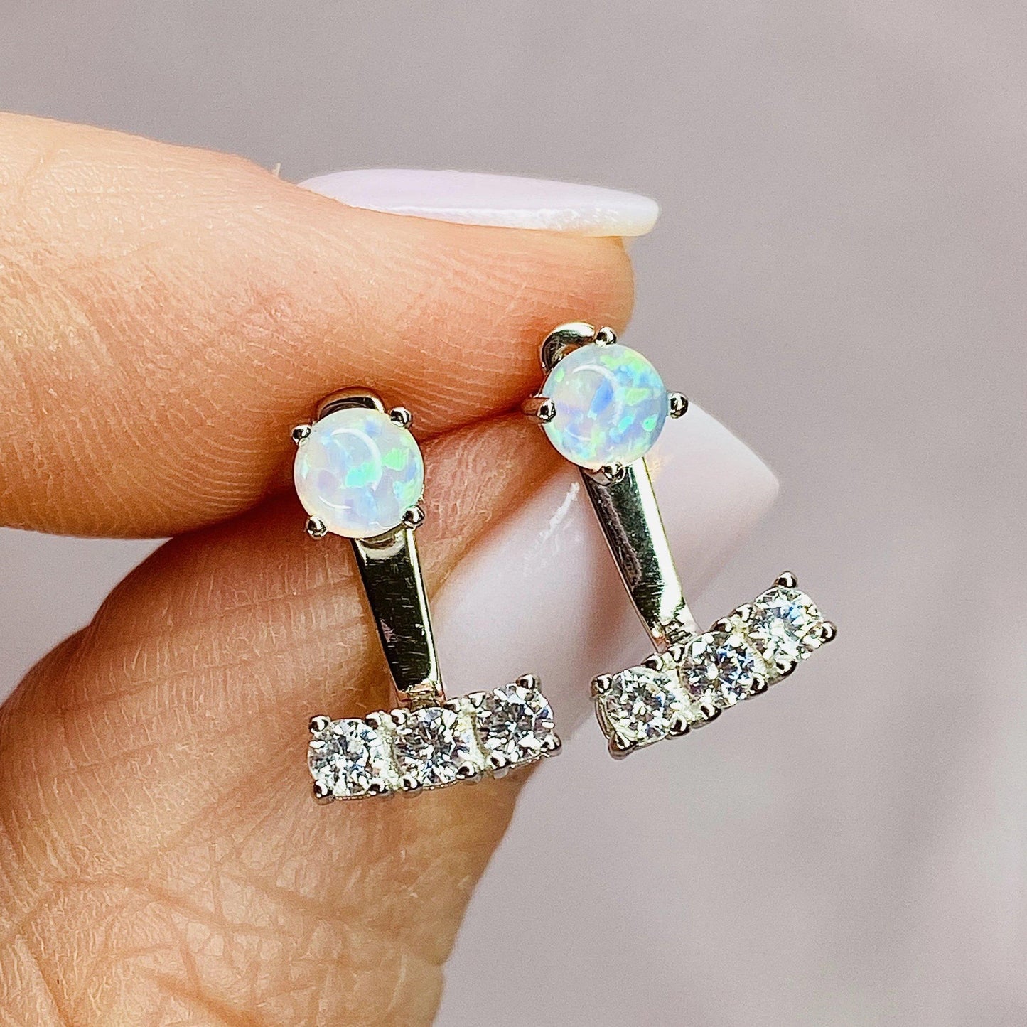 Bitty Earring Jackets in Opal + Cubic Zirconia EARRING JACKET Chloe + Lois