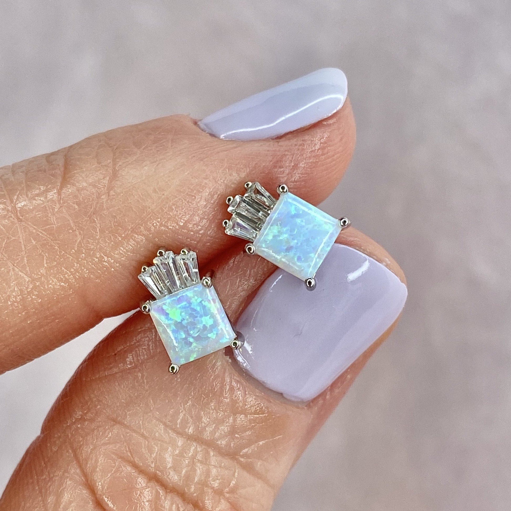 White Opal Palm Studs Earrings Chloe + Lois