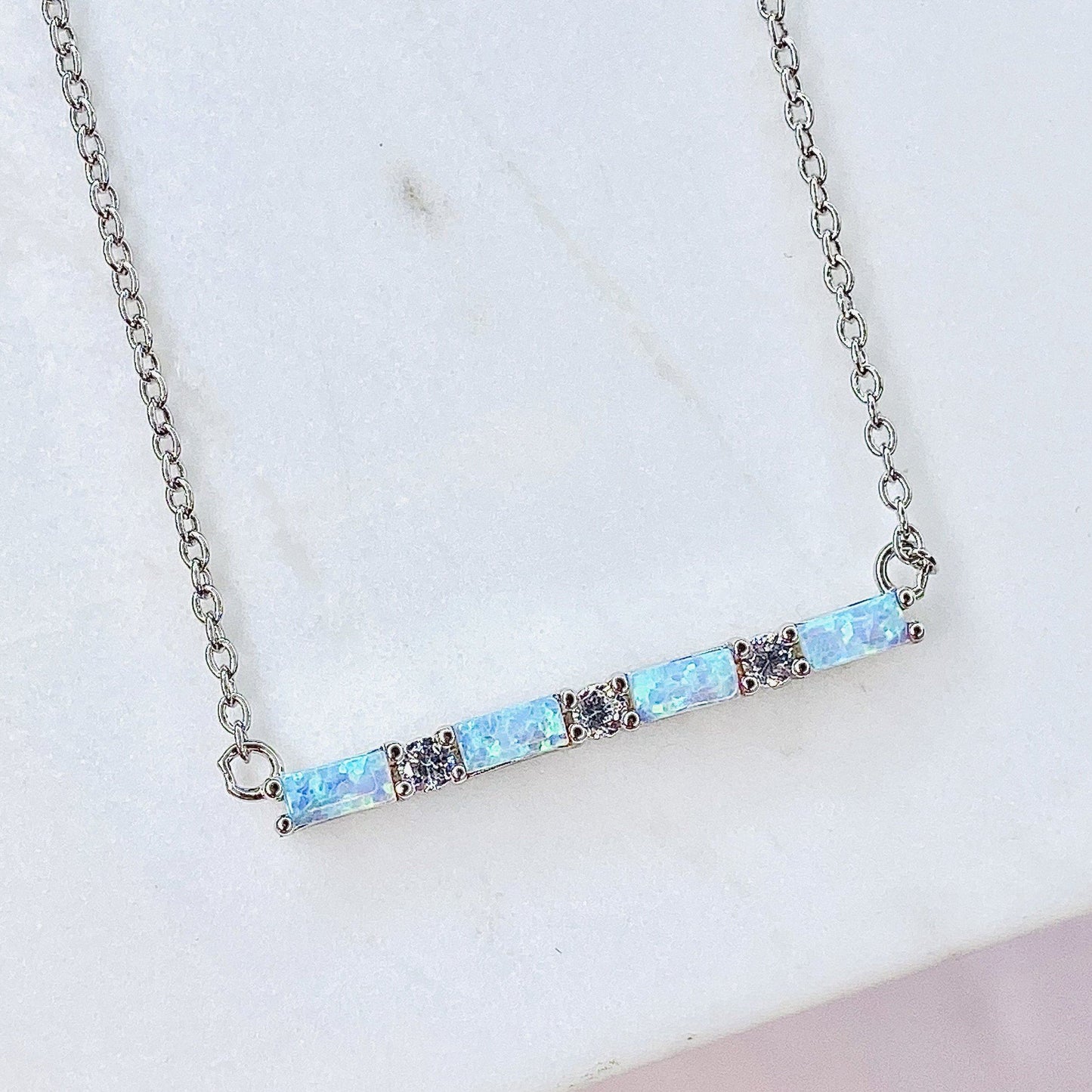 Baguette Bar Necklace in Opal + Cubic Zirconia Necklaces Chloe + Lois