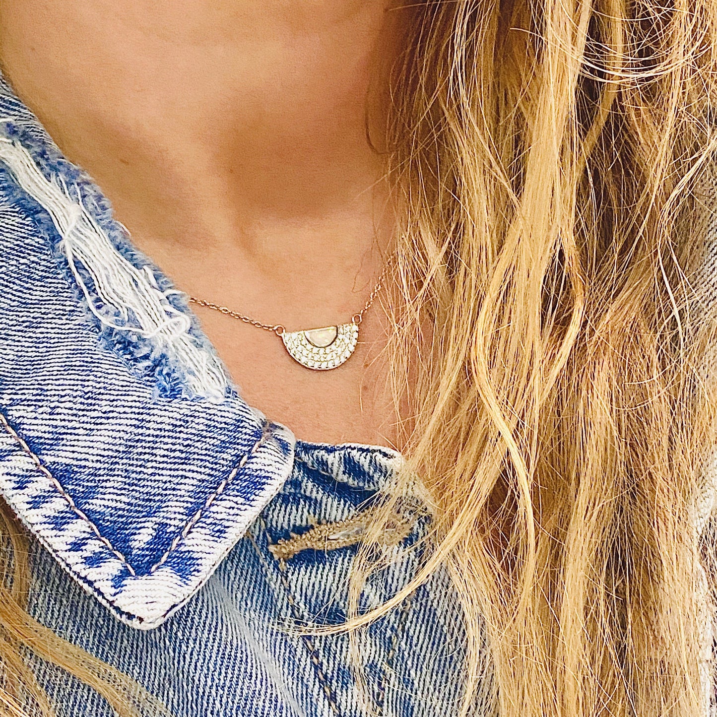 White Opal and Cubic Zirconia "MOD" Necklace Necklaces Chloe + Lois