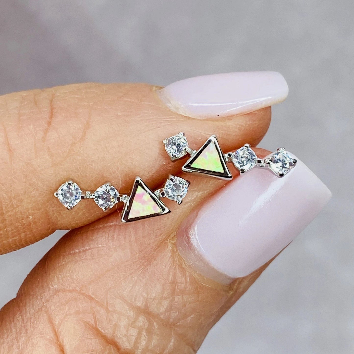 Sterling Silver White/Pink Opal and CZ Mini Ear Climbers Earrings Chloe + Lois