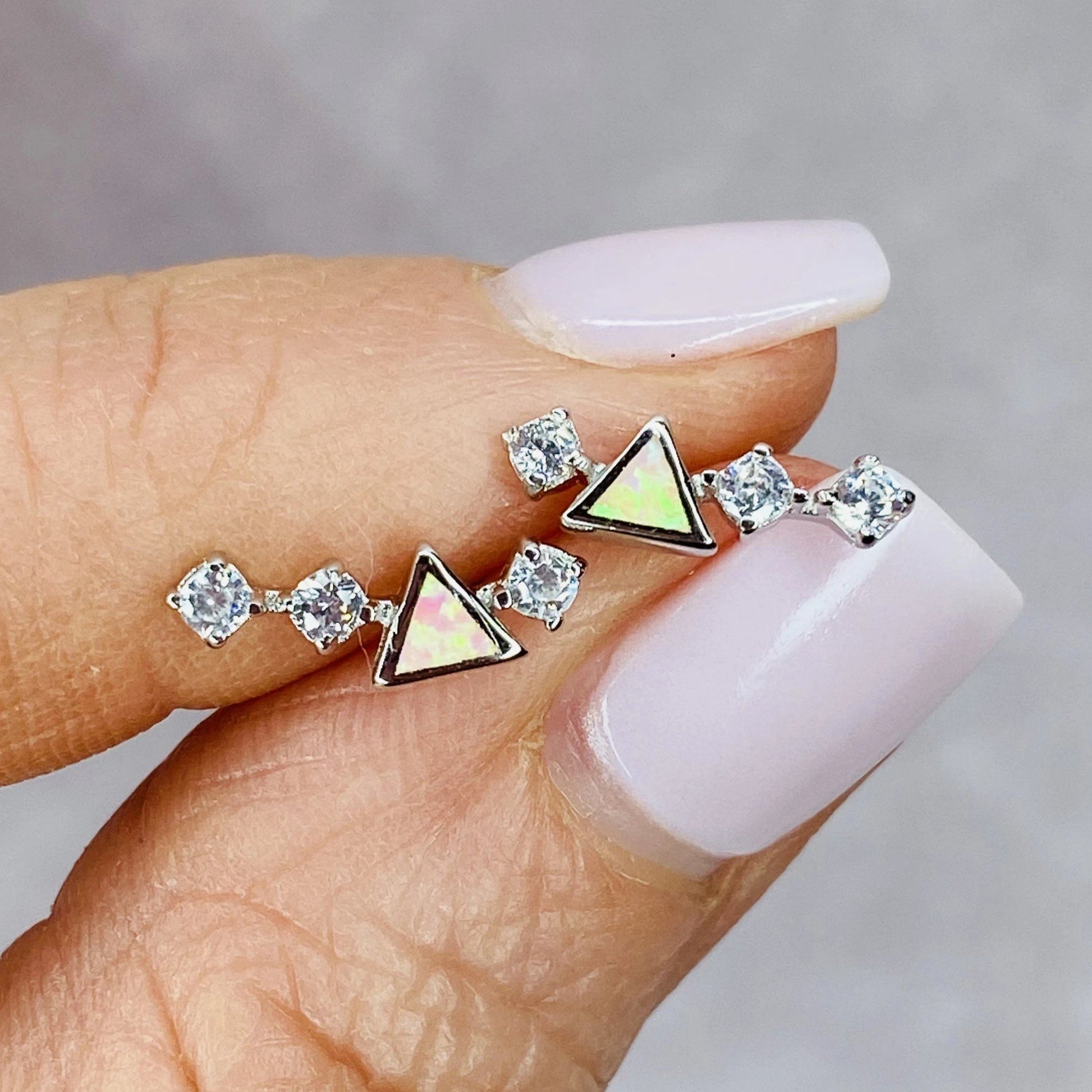 Sterling Silver White/Pink Opal and CZ Mini Ear Climbers Earrings Chloe + Lois