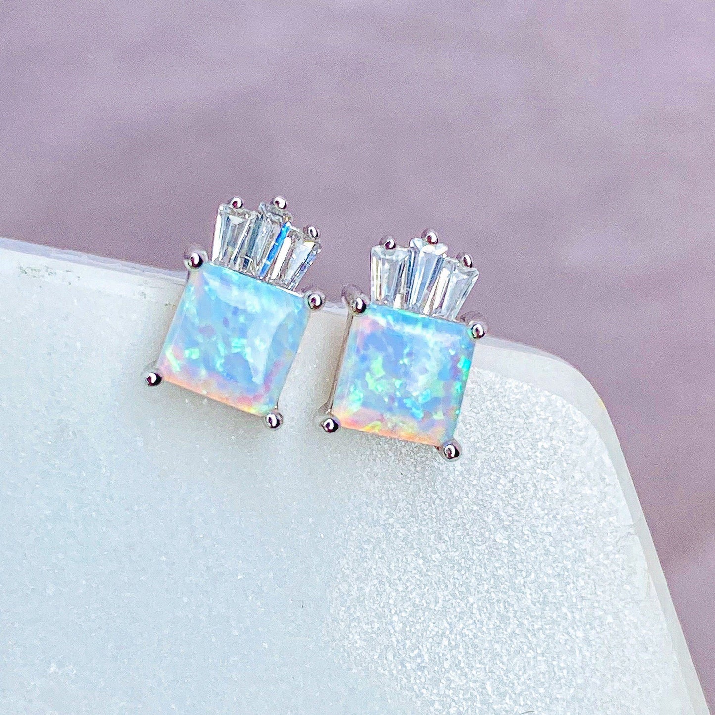 White Opal Palm Studs Earrings Chloe + Lois