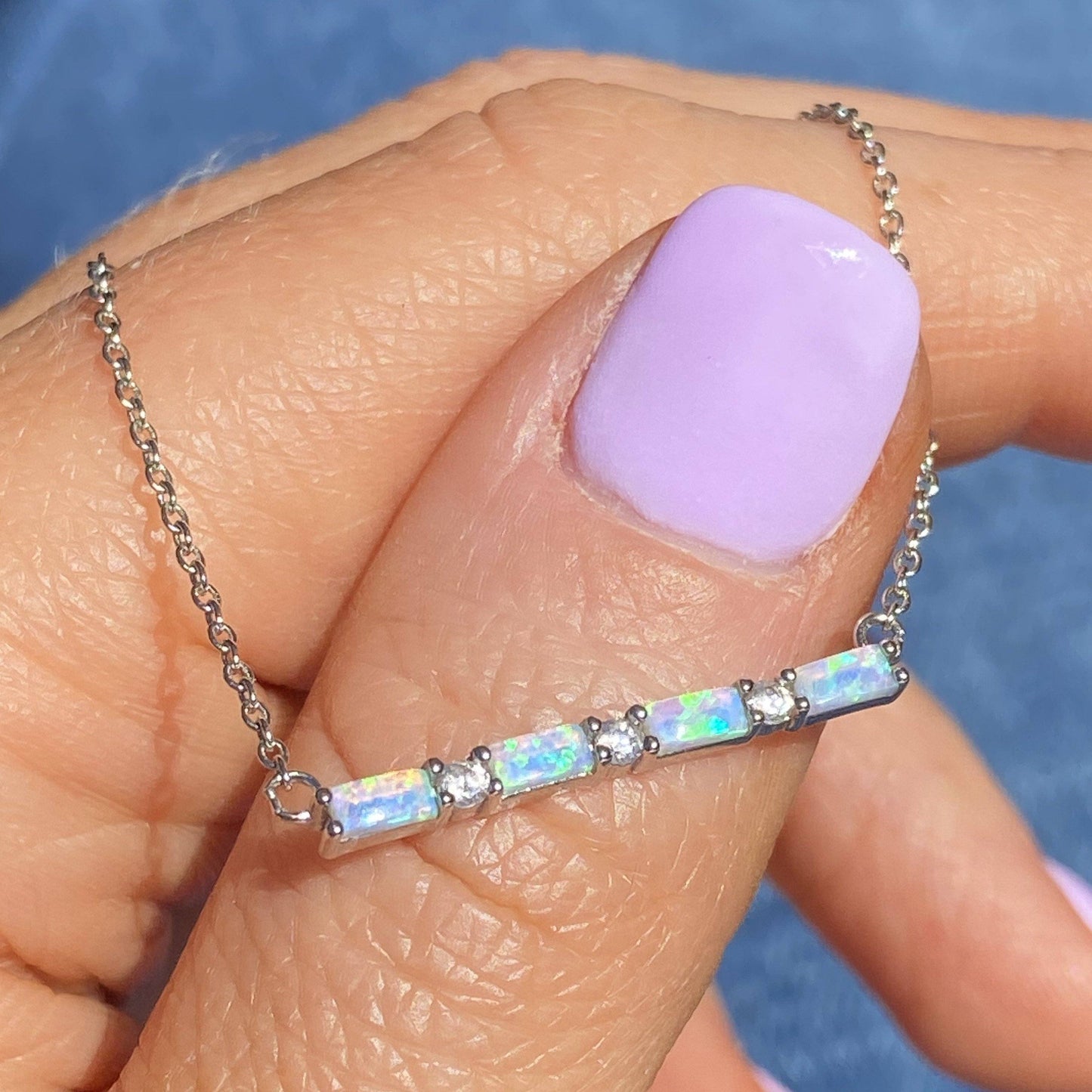 Baguette Bar Necklace in Opal + Cubic Zirconia Necklaces Chloe + Lois