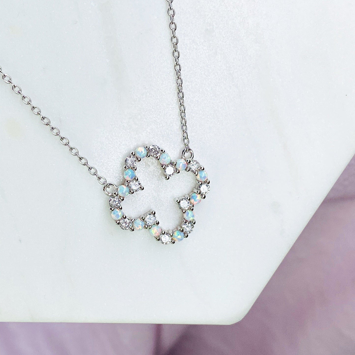 "Infinity" Clover Necklace in White Opal + Cubic Zirconia Necklaces Chloe + Lois