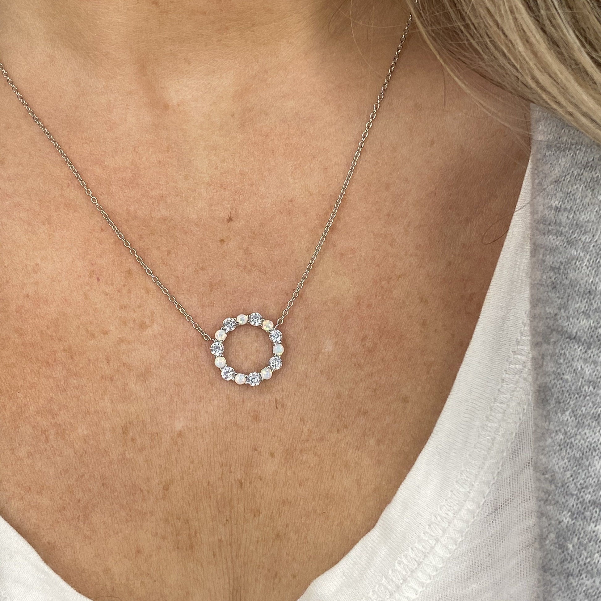 "Infinity" Necklace in White Opal + Cubic Zirconia Necklaces Chloe + Lois