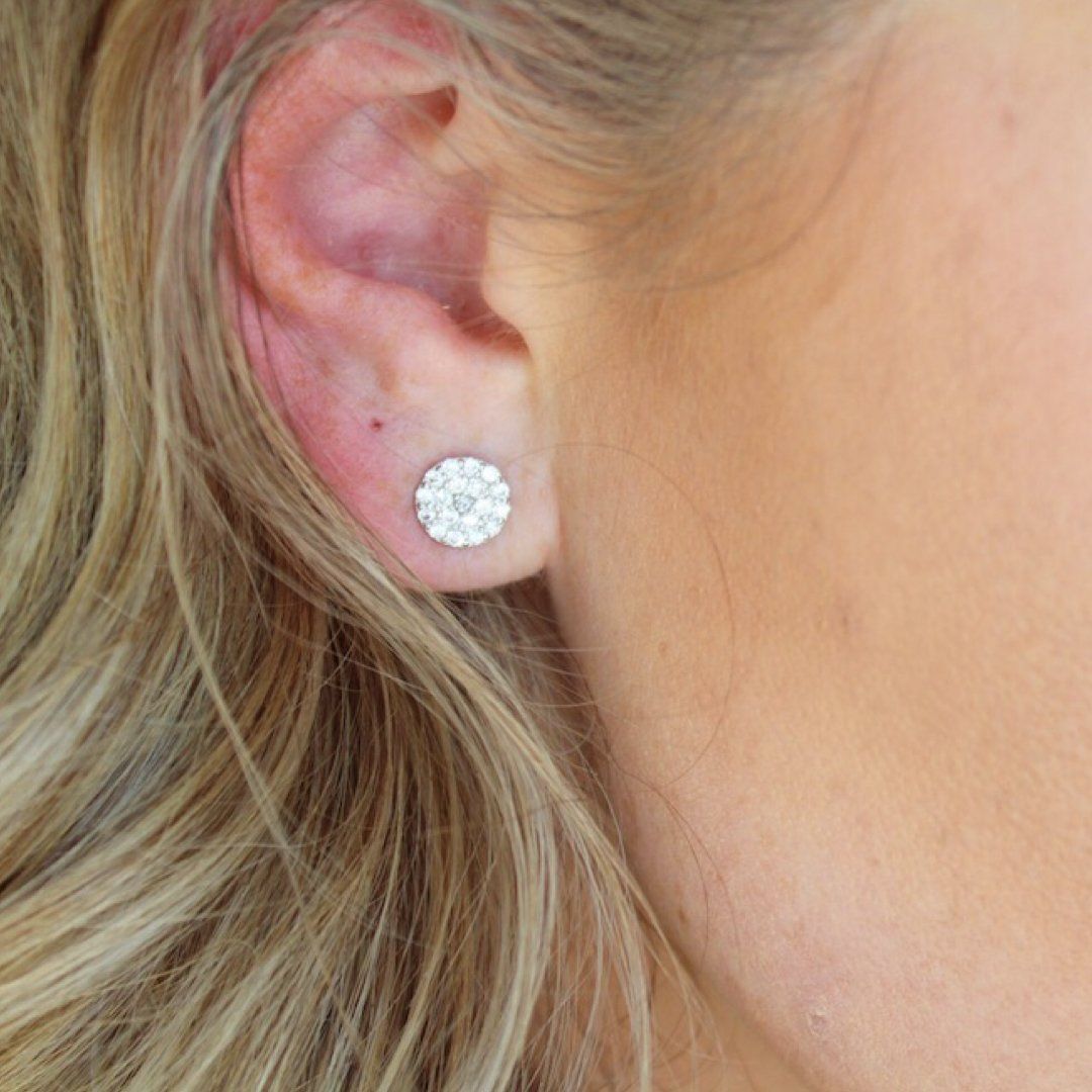 Sterling Silver Pavé Disc Stud Earrings Earrings Chloe + Lois