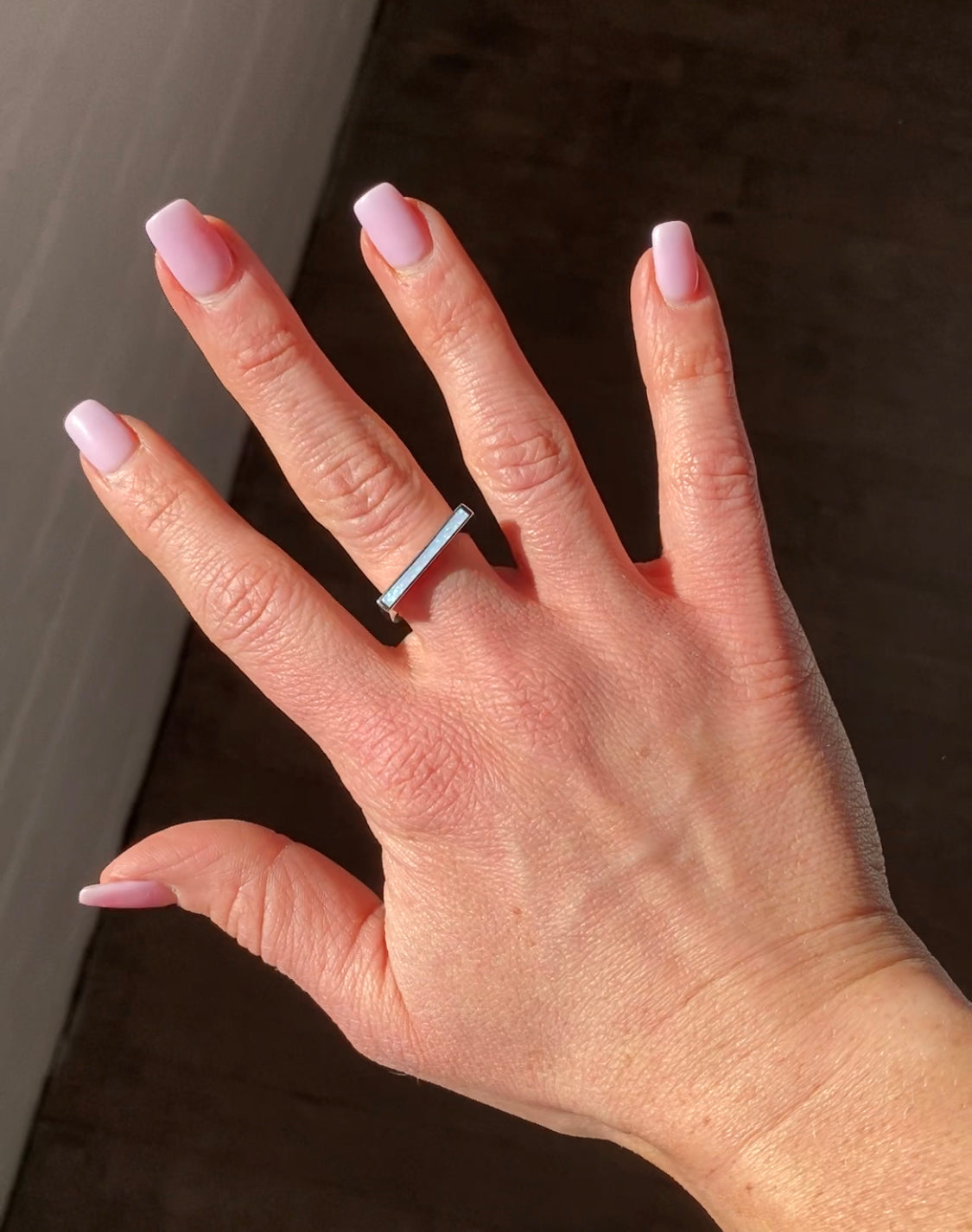 Milky Blue Opal Bar Statement Ring