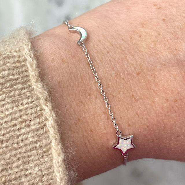 "Starry Night" Moon + Star Bracelet in White Opal BRACELETS Chloe + Lois