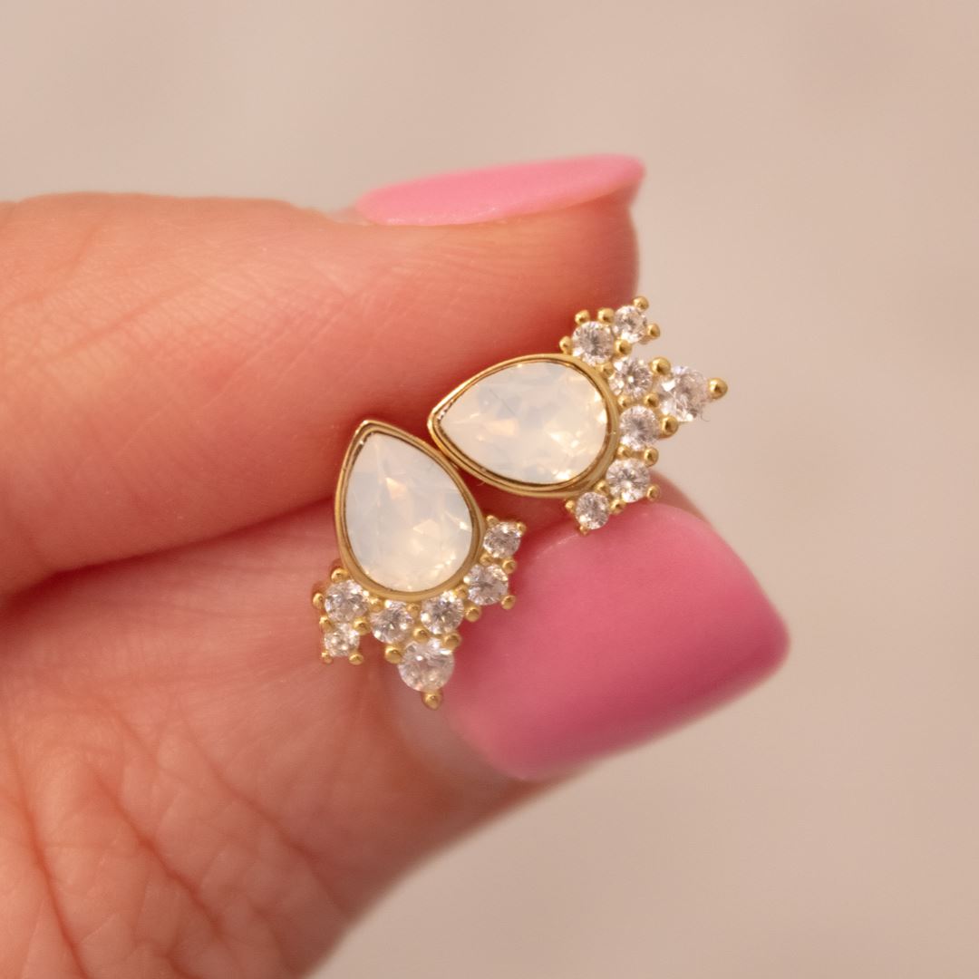 "Chloe" Studs in White Opal Swarovski® Earrings Chloe + Lois 14k Gold