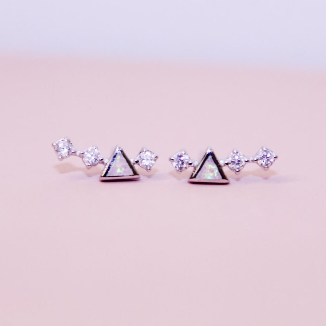 Sterling Silver White/Pink Opal and CZ Mini Ear Climbers Earrings Chloe + Lois