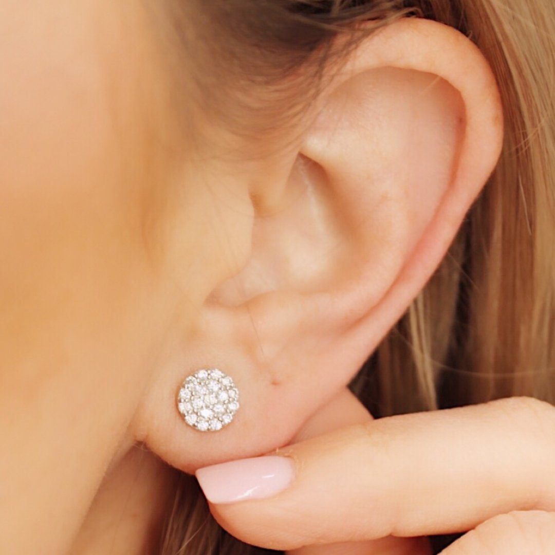 Sterling Silver Pavé Disc Stud Earrings Earrings Chloe + Lois