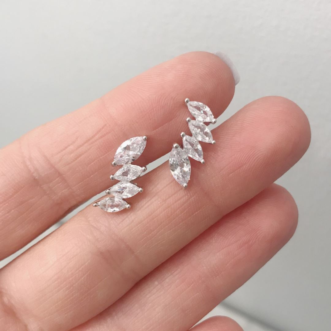 Cubic Zirconia "Crown" Ear Climbers Earrings Chloe + Lois Solid Sterling Silver
