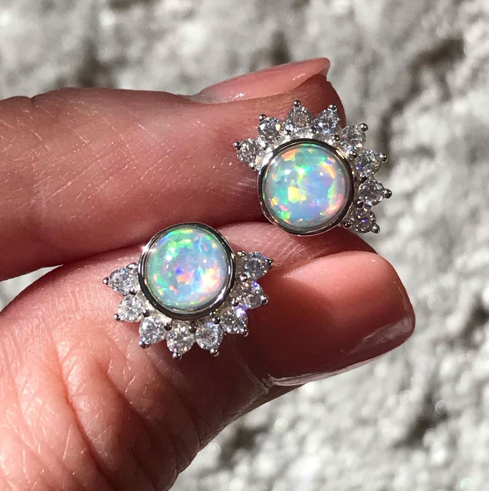 "Lois" Studs in White Opal Earrings Chloe + Lois Sterling Silver