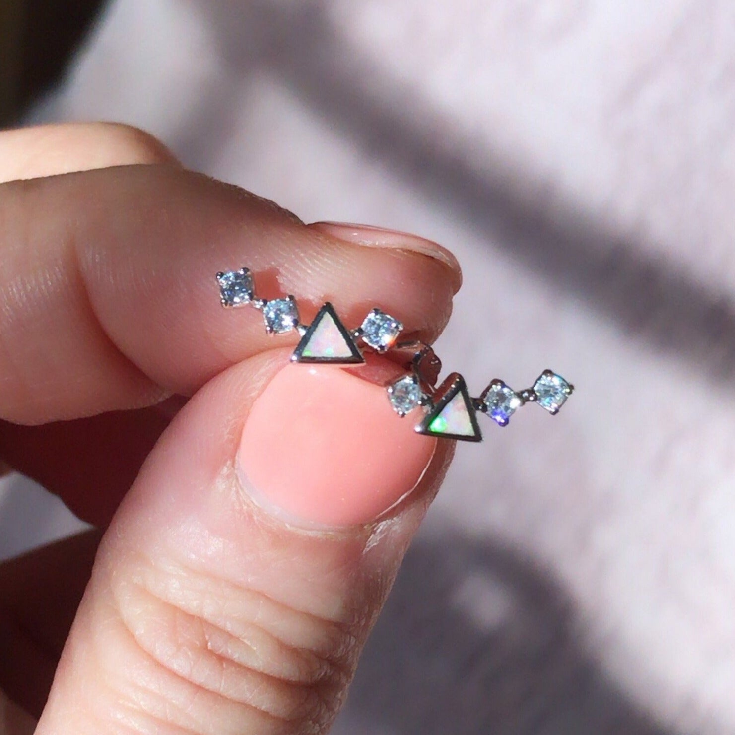 Sterling Silver White/Pink Opal and CZ Mini Ear Climbers Earrings Chloe + Lois