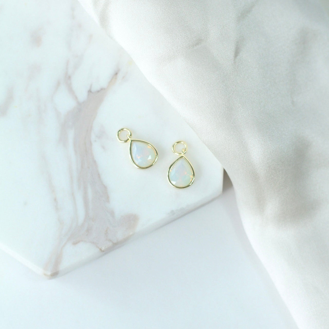 White Opal CZ Drop Charm