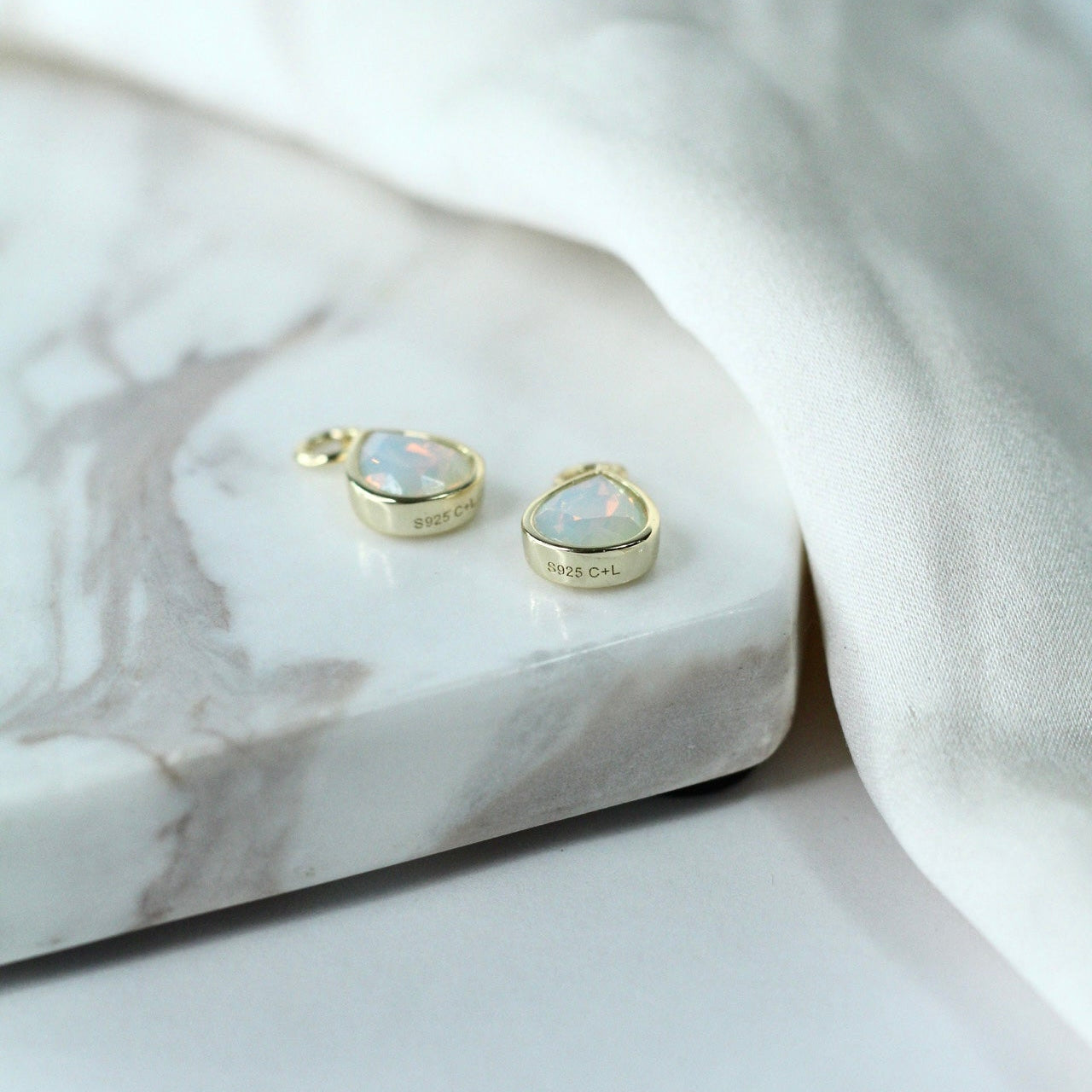 White Opal CZ Drop Charm