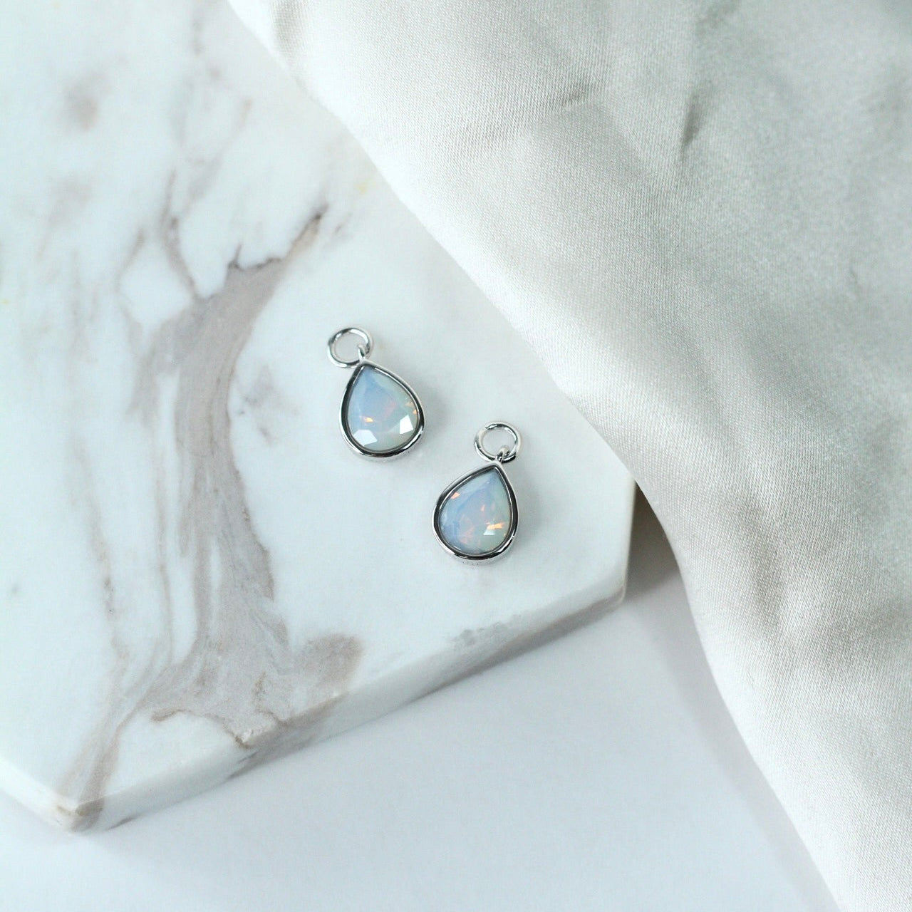 White Opal CZ Drop Charm