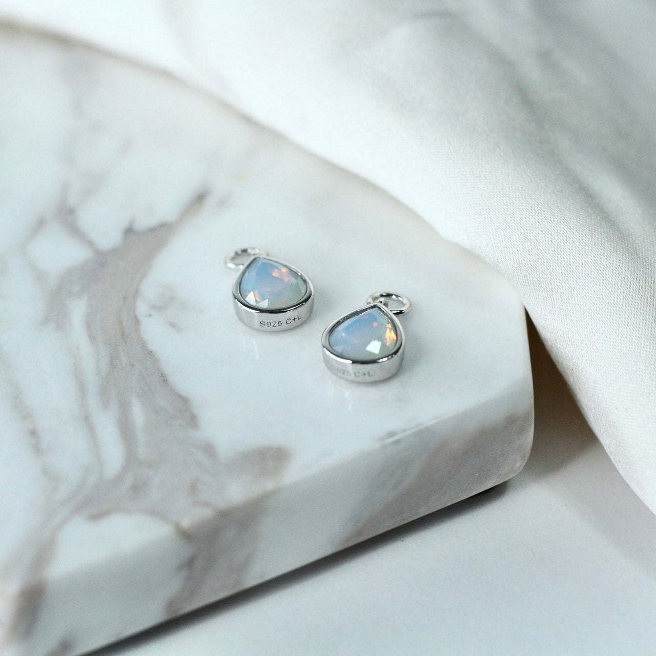 White Opal CZ Drop Charm