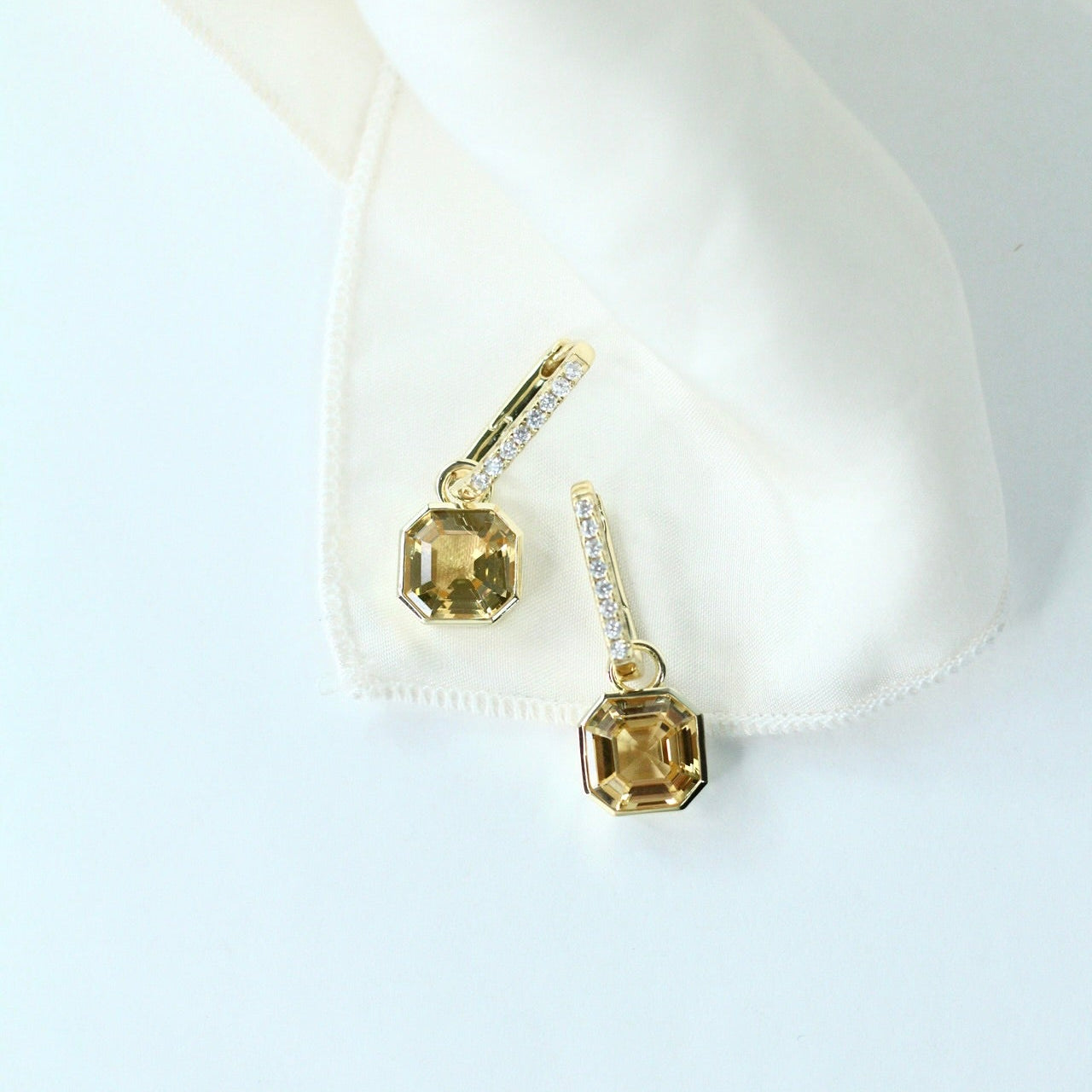 Luxe Asscher Hoops in Champagne CZ