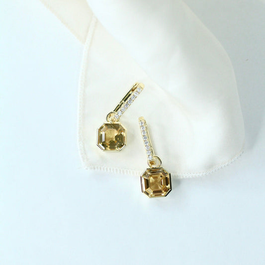 Luxe Asscher Hoops in Champagne CZ