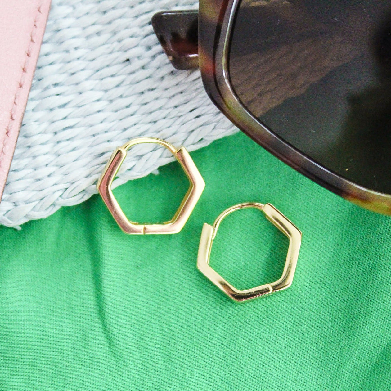 Chloe + Lois Bold Hexagon Hoops in 14K Gold