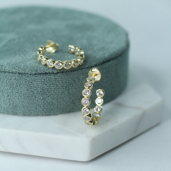 White Gold Plated in Out Channel Cz Crystals 2 Hoop Earrings White Gold Plated in Out Channel Cz Crystals 2 Hoop Earrings