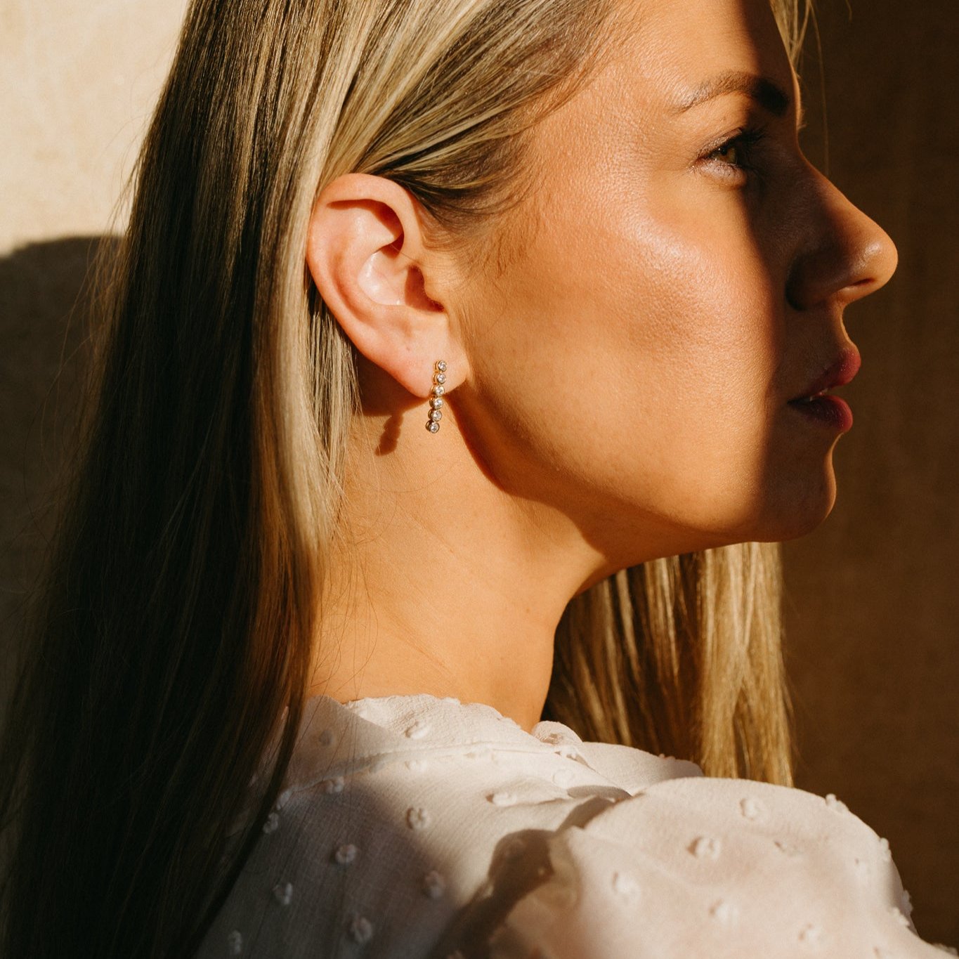 Chloe + Lois Tennis Earrings in Sterling Silver and White Cubic Zironia. Dangle Earrings. Holiday Earrings.