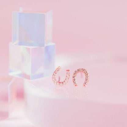 Chloe + Lois Dainty Horseshoe Stud Earrings in Rose Gold