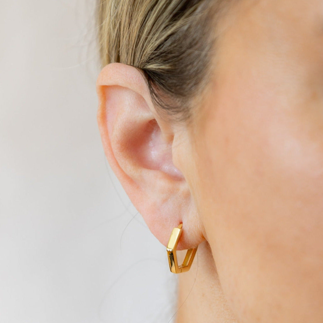 Chloe + Lois Hexagon Geometric Shape Hoop Earrings in 14k Gold