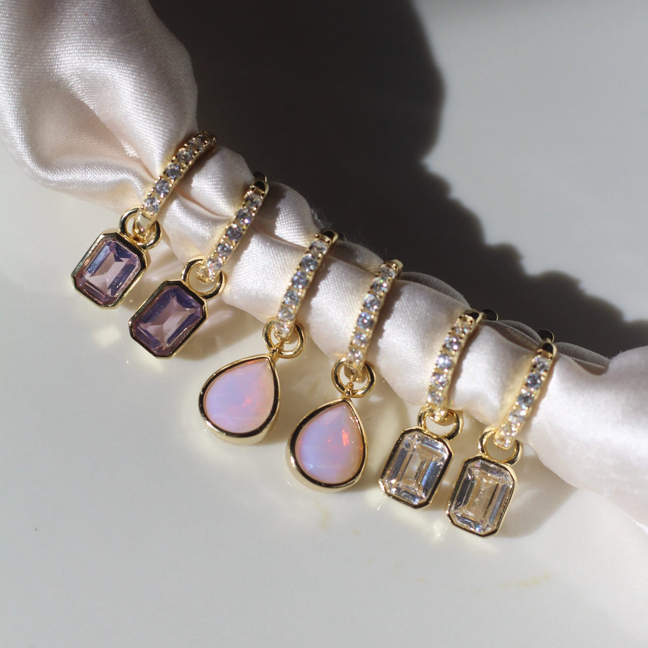 Cotton Candy Opal CZ Drop Hoops