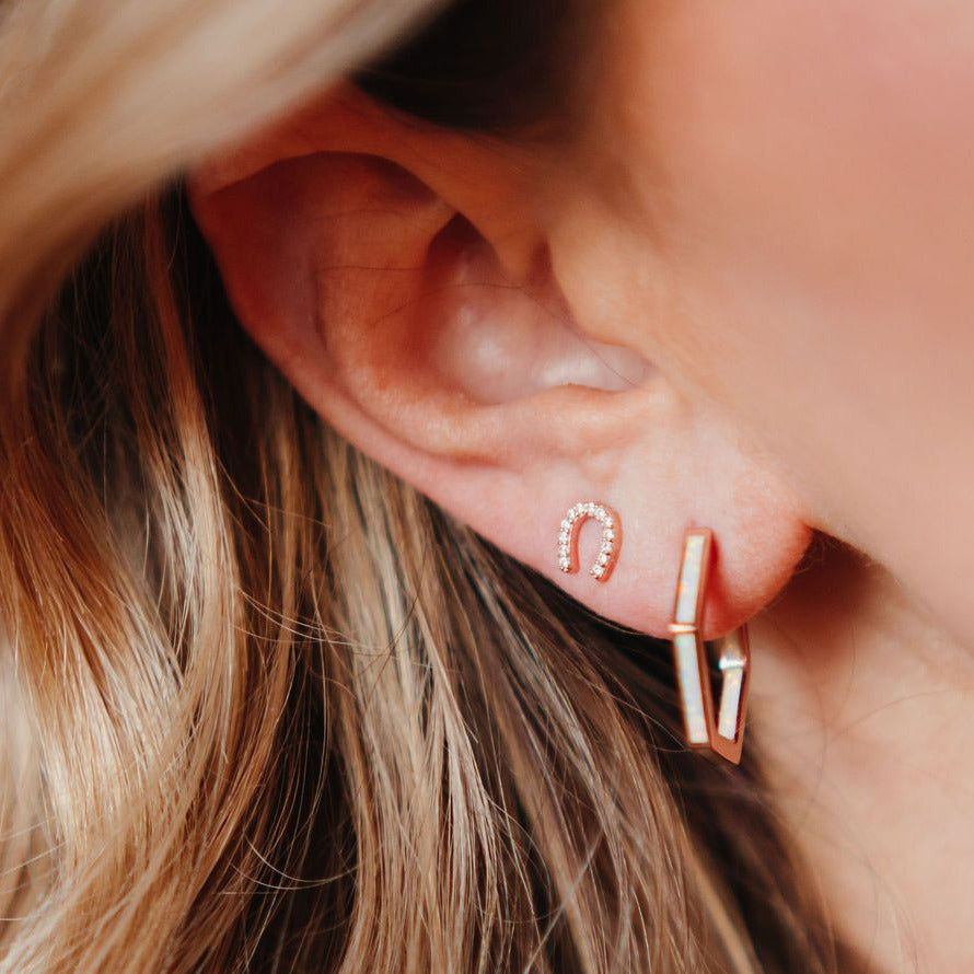 Chloe + Lois Lil Bit of Luck Horseshoe Stud Earrings in Rose Gold