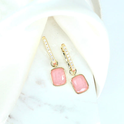 Pavé Luxe Cushion Hoops Coral