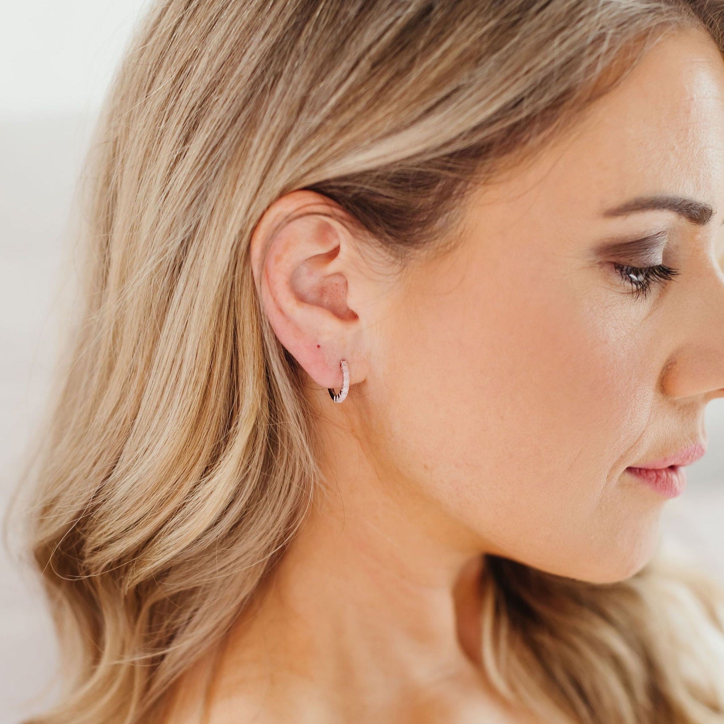 Pavé Hoops in Milky Pink CZ- Rose Gold