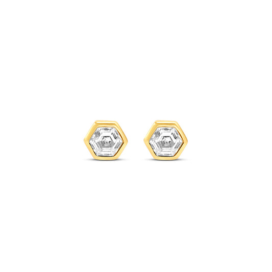 Mini Hex Stud Earrings in White CZ