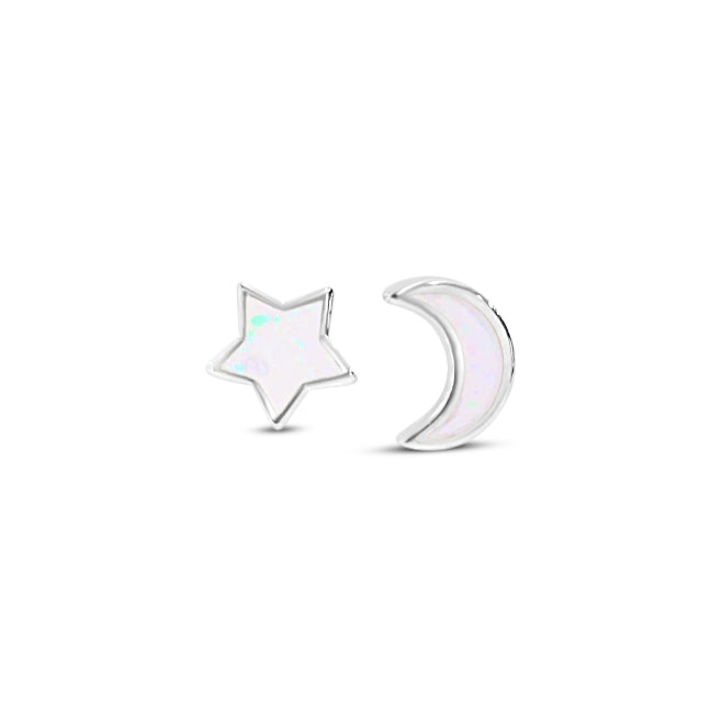 Silver Magical Night Cz Moon & Star Earrings in White | Goldmark (AU)