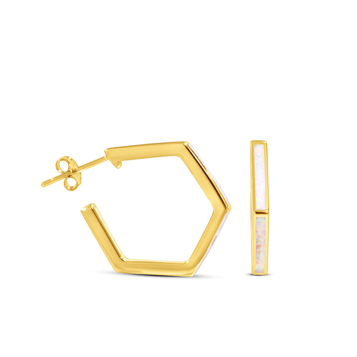 14k gold hexagon shaped hoop earrings by chloe + lois