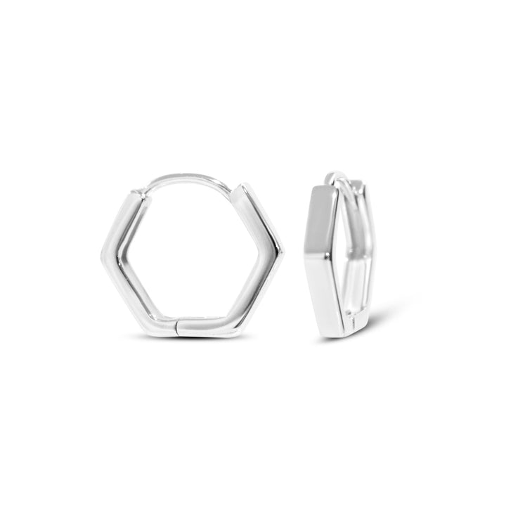 Chloe + Lois Hexagon Geometric Shape Hoop Earrings in Sterling Silver