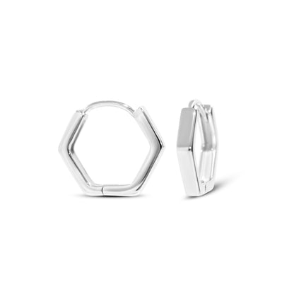 Chloe + Lois Hexagon Geometric Shape Hoop Earrings in Sterling Silver