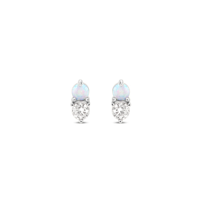 Milky Blue Opal + Cubic Zirconia "Twinkle" Studs