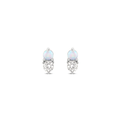 Milky Blue Opal + Cubic Zirconia "Twinkle" Studs