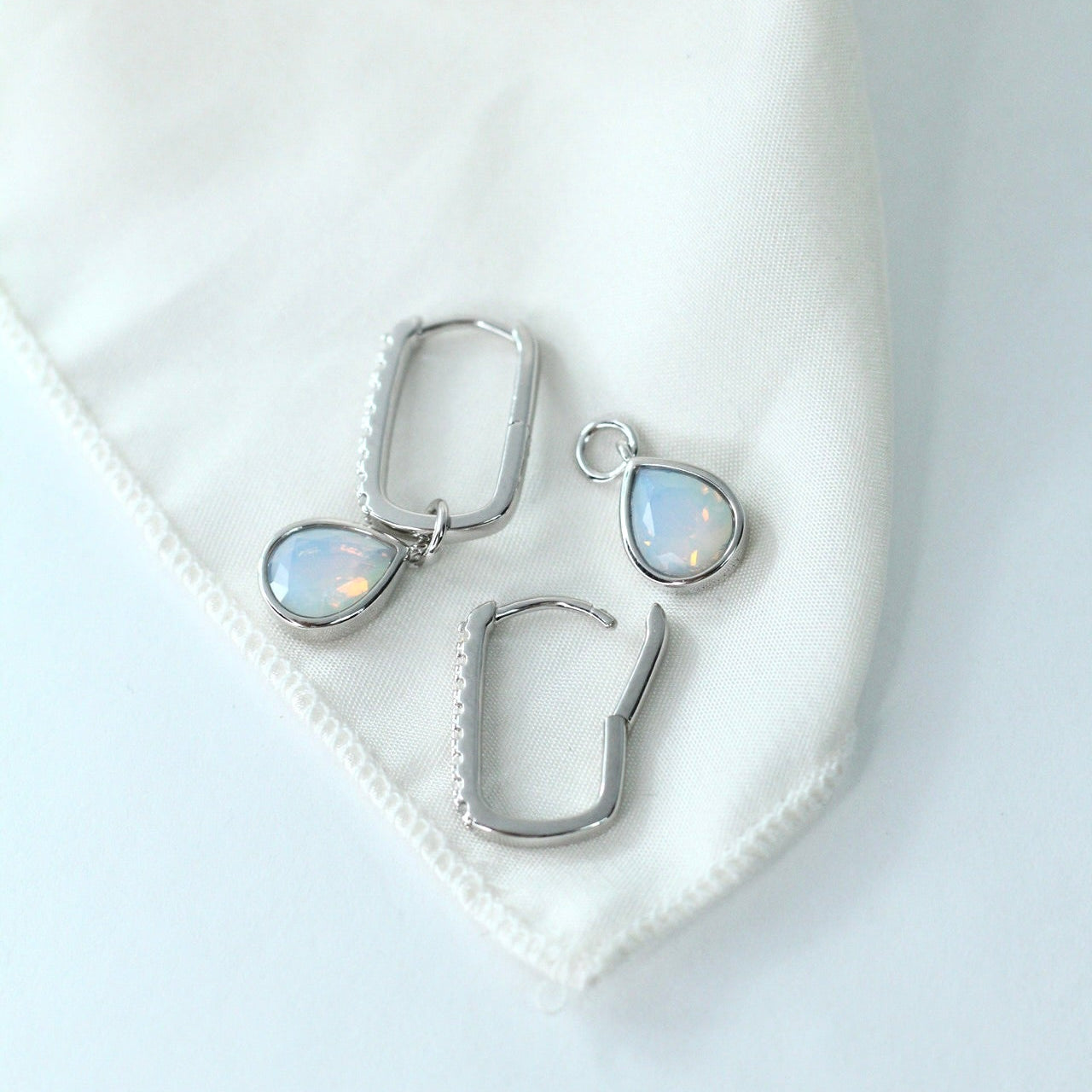 White Opal CZ Drop Hoops