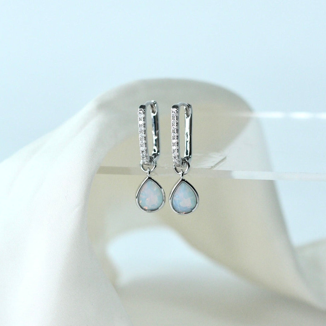 White Opal CZ Drop Hoops