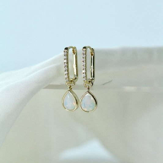 White Opal CZ Drop Hoops