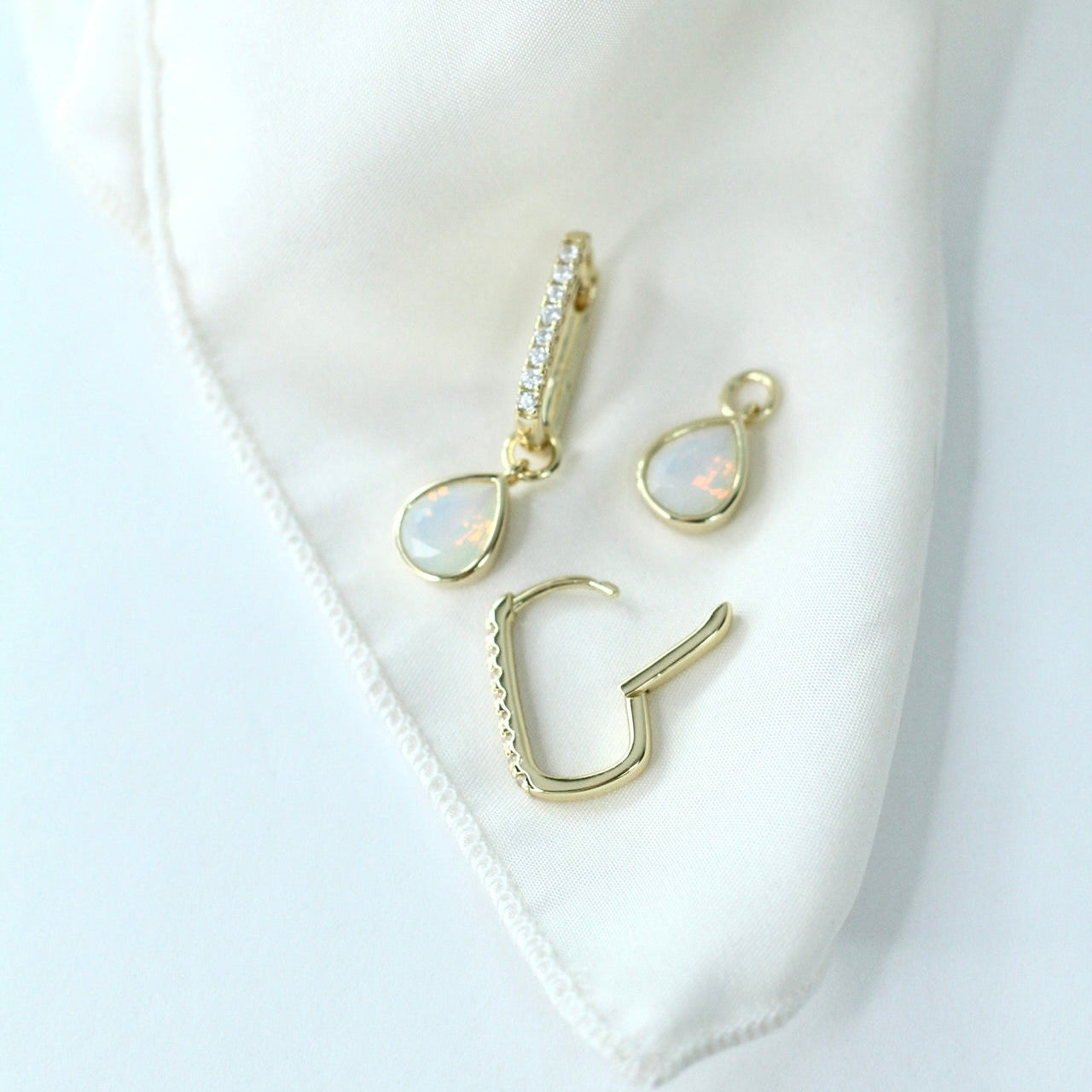 White Opal CZ Drop Hoops